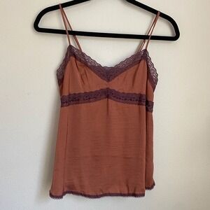 American Eagle Outfitters Lace Trim Rust Cami Tank Top XS Slinky Y2K Fairy Silky